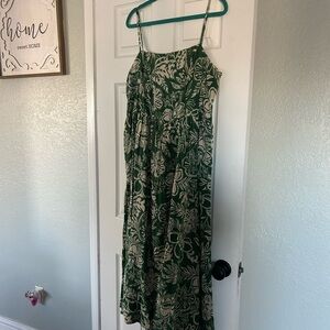 Green Floral Midi Strap Dress
